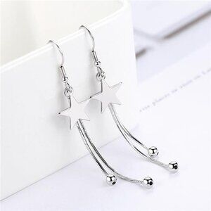 Silver Star Tassel Earrings 925 Sterling Luxury Bead for Women Fashion